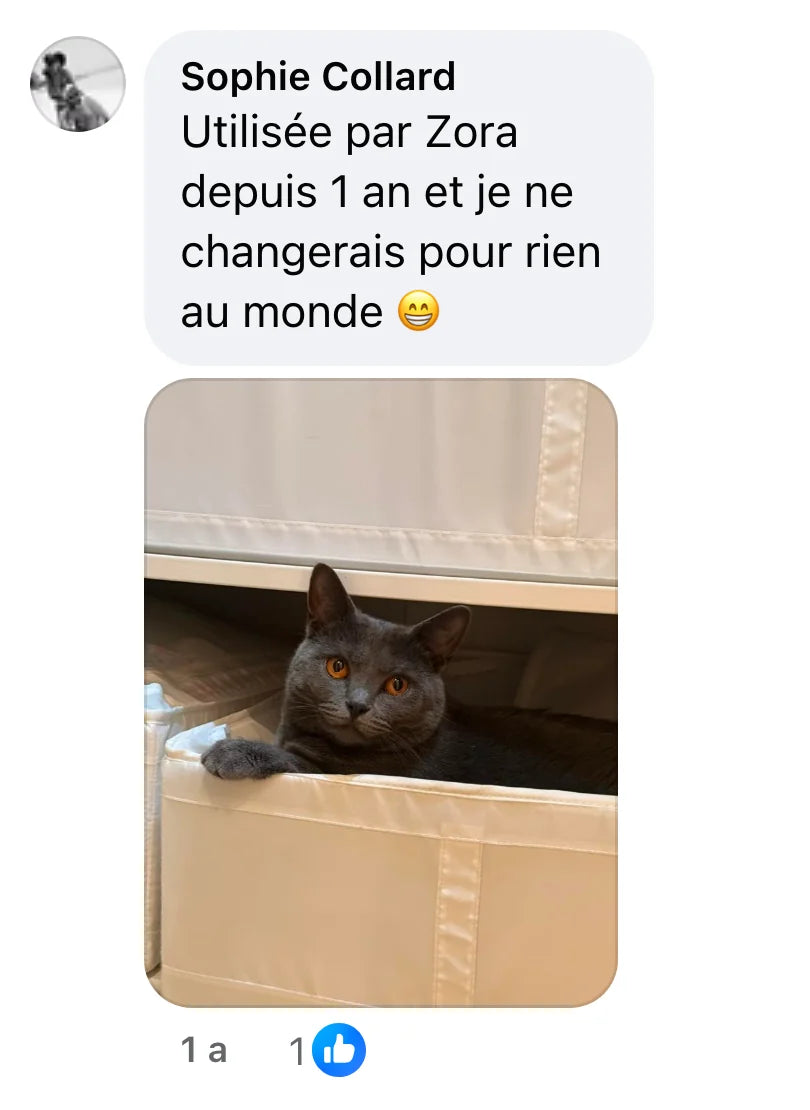 Commentaire Facebook de Sophie Collard (1 J’aime) : « Utilisée par Zora depuis 1 an et je ne changerais pour rien au monde 😁 »